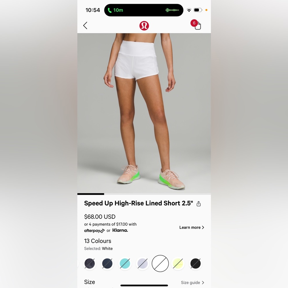 Lululemon Speed Up High Rise Lined shorts 2.5” white